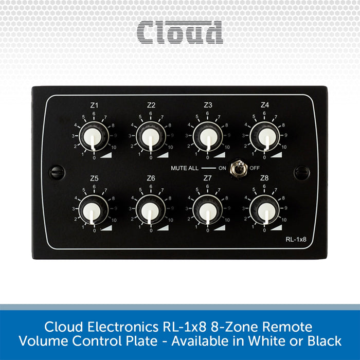 Cloud Electronics RL-1x8 8-Zone Remote Volume Control Plate - Available in White or Black