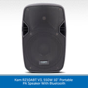Kam RZ10ABT V3, 550W 10" Portable PA Speaker With Bluetooth