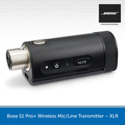 Bose S1 Pro+ Wireless Mic/Line Transmitter XLR on a white background with Bose logo.