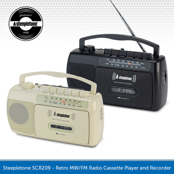 Steepletone SCR209 - Retro MW/FM Radio Cassette Player and Recorder