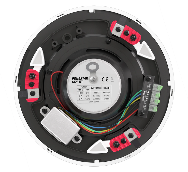 Fonestar SKY-5T 5" Ceiling Speaker, 12W/100V, IP44 Rated – Black or White