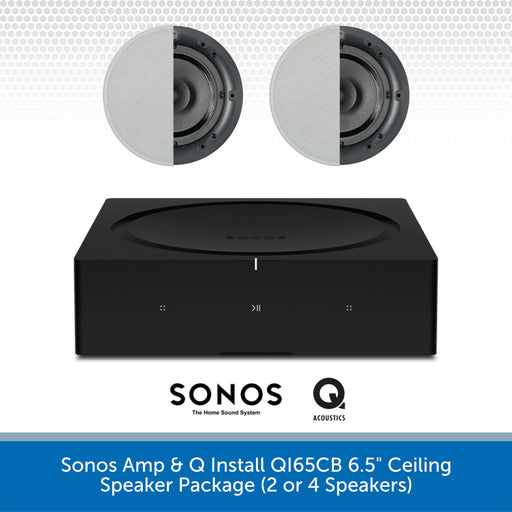 Sonos Amp & Q Acoustics ceiling speaker package with two speakers on a white background.