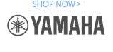 Yamaha logo with 'Shop Now' text on a white background