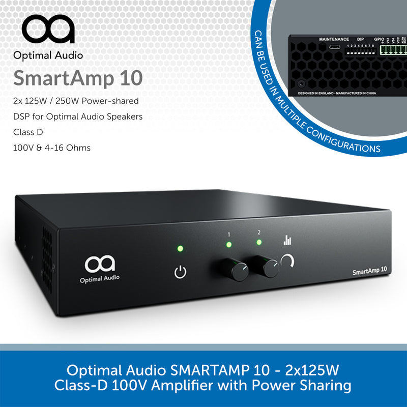 Optimal Audio SMARTAMP 10 - 2x125W Class-D 100V Amplifier with Power Sharing