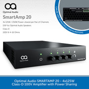 Optimal Audio SMARTAMP 20 - 4x125W Class-D 100V Amplifier with Power Sharing