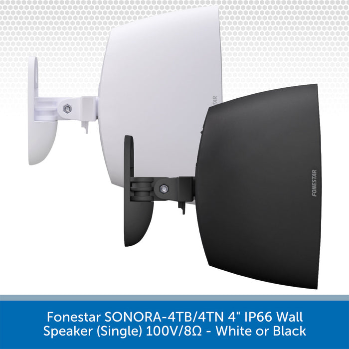 Wall-mounted speaker with black and white design on a light gray background