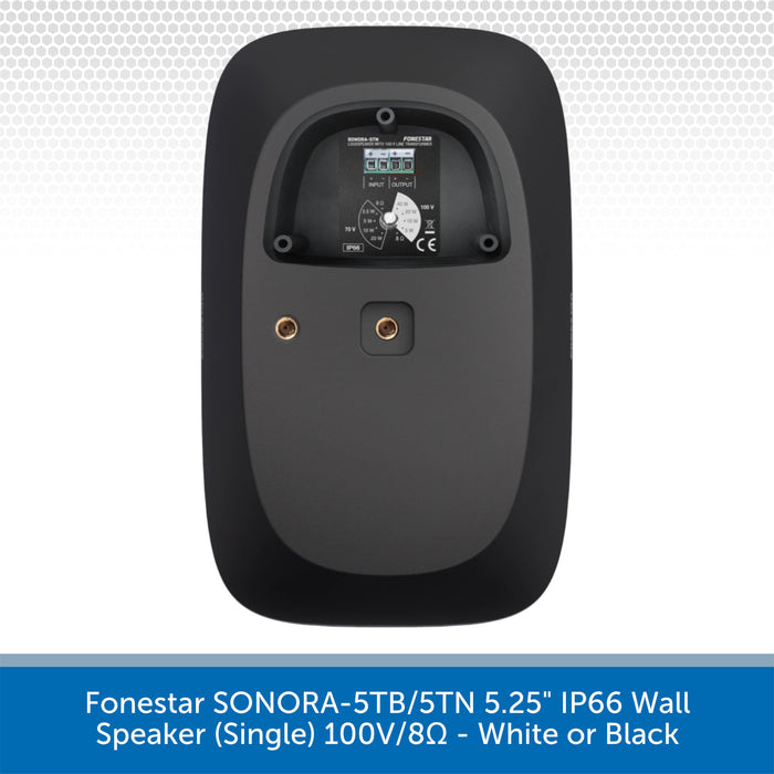 Black wall speaker with digital display on a white background