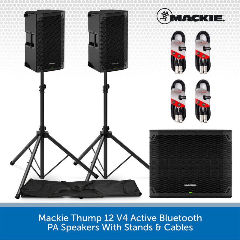 Mackie Thump 12 V4 Active PA Speaker Package With Thump 15S Sub, Stands & Cables