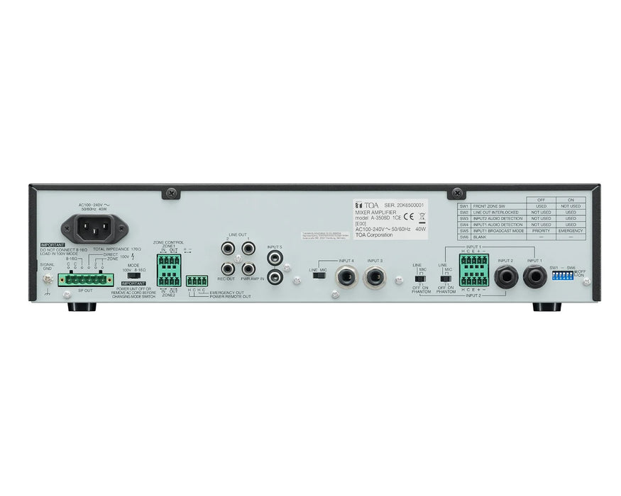 TOA A-3512D 120W Digital Mixer Amplifier 2-Zone 5-Input 100V & 4-16 Ohm