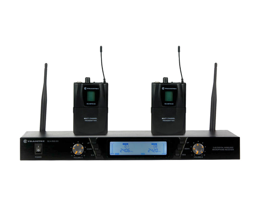 Trantec S2.4BBX Dual 2.4GHz Digital Wireless System with 2 x Beltpack & Lapel Microphones
