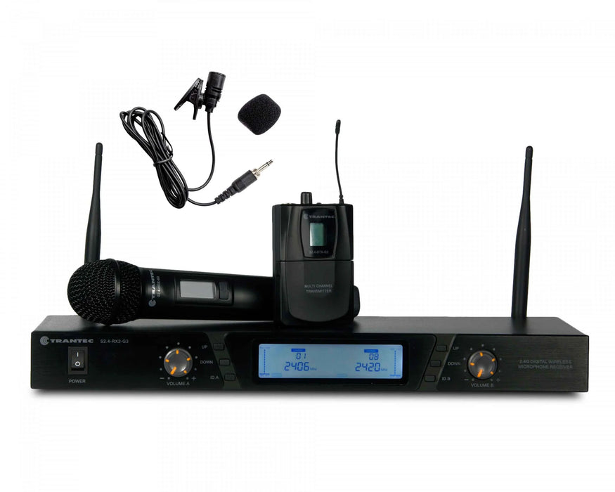 Trantec S2.4HBX Dual 2.4GHz Digital Wireless System with Handheld & Beltpack Microphones
