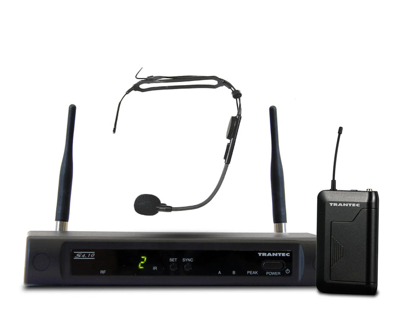 Trantec S4.10A UHF Wireless Beltpack & Headset Microphone System with 16 Frequencies - CH38 or CH70