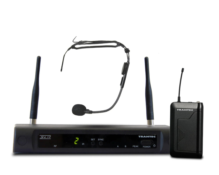 Trantec S4.10A UHF Wireless Beltpack & Headset Microphone System with 16 Frequencies - CH38 or CH70