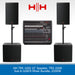 HH audio equipment bundle with speakers, mixer, and stands on a white background