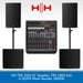 HH audio equipment bundle with speakers, subwoofer, and mixer on a white background