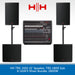 HH audio equipment bundle with speakers, subwoofer, and mixer on a white background