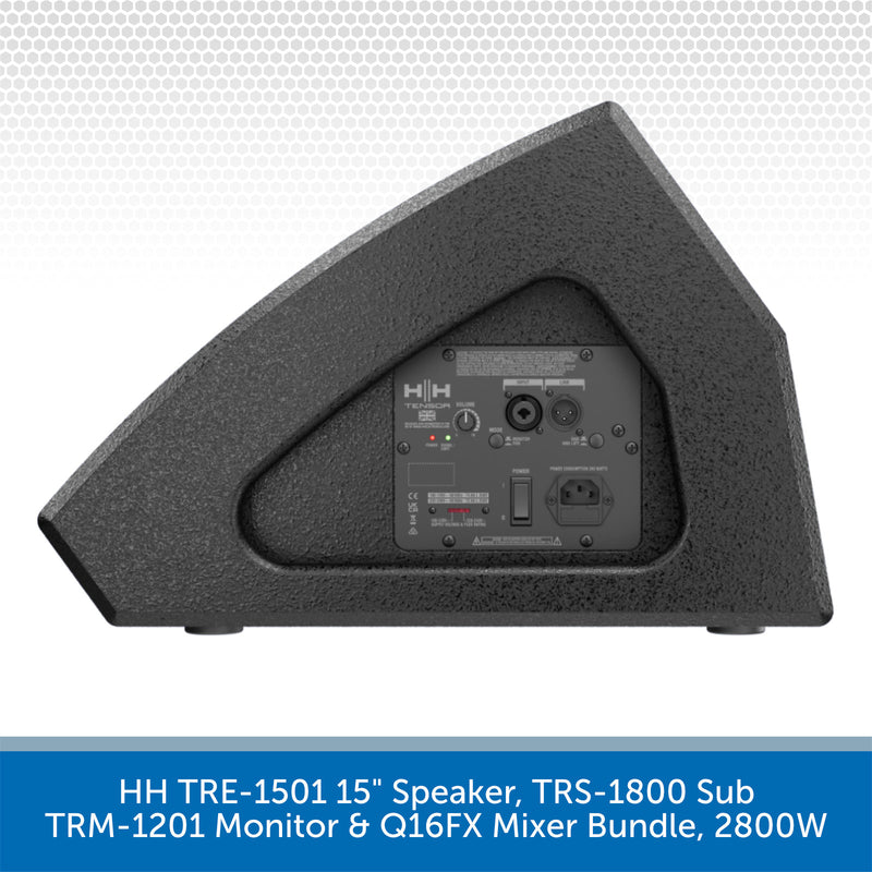 Back view of a speaker with control panel on a light gray background