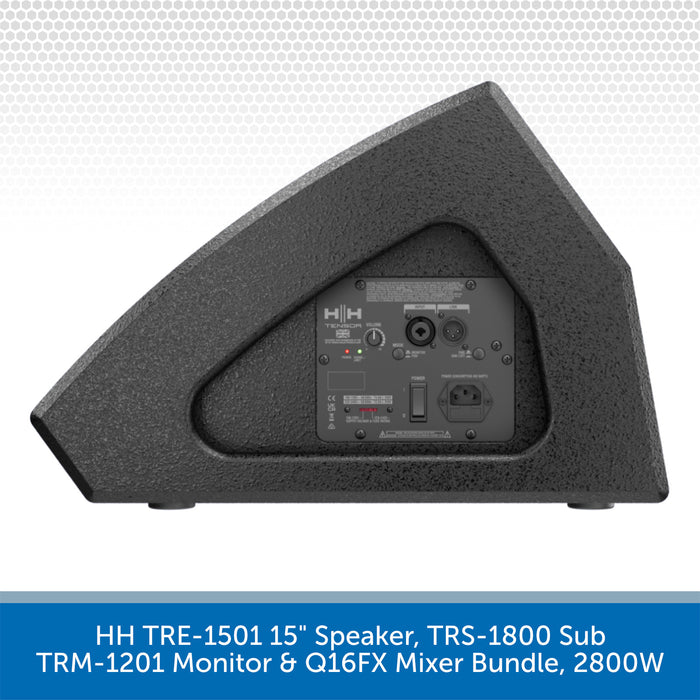 Back view of a speaker with control panel on a light gray background