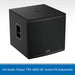 Black active PA subwoofer with branding on a light gray background