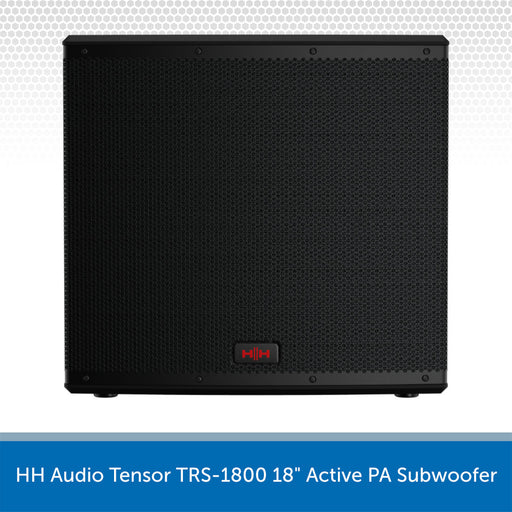Black active PA subwoofer with HH Audio Tensor branding on a white background