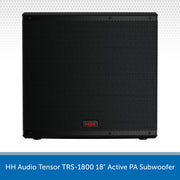 Black active PA subwoofer with HH Audio Tensor branding on a white background