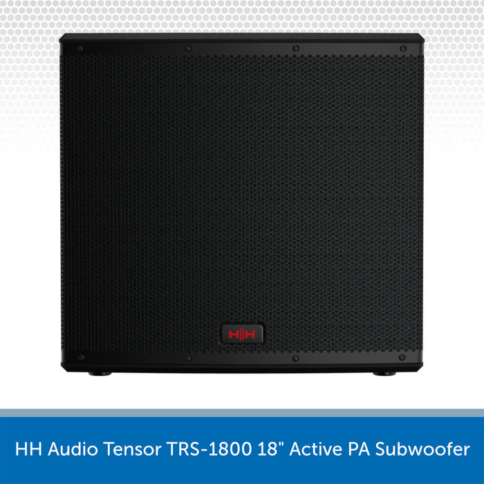 Black active PA subwoofer with HH Audio Tensor branding on a white background