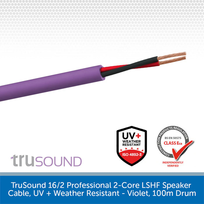 TruSound 14/2 B2ca-s1a 2-Core 2.5mm (14AWG) LSHF Speaker Cable - Violet, 100m Drum