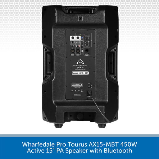 Wharfedale Pro Tourus AX15-MBT 450W active 15" PA speaker with Bluetooth on a white background