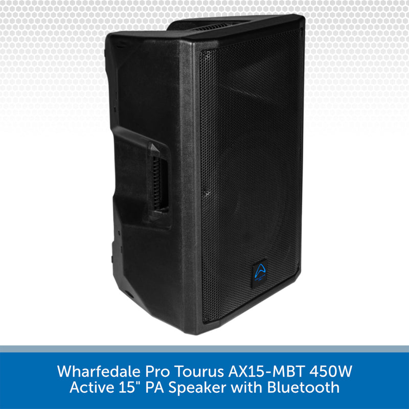 Black active 15-inch PA speaker with Bluetooth on a white background