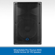 Black Wharfedale Pro Tourus AX15 PA speaker on a white background