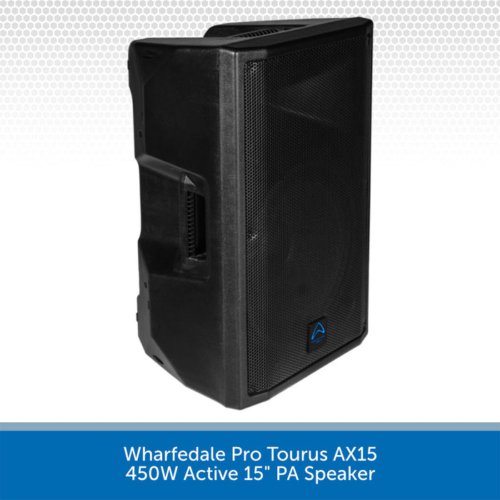 Black Wharfedale Pro Tourus AX15 450W active 15" PA speaker on a white background
