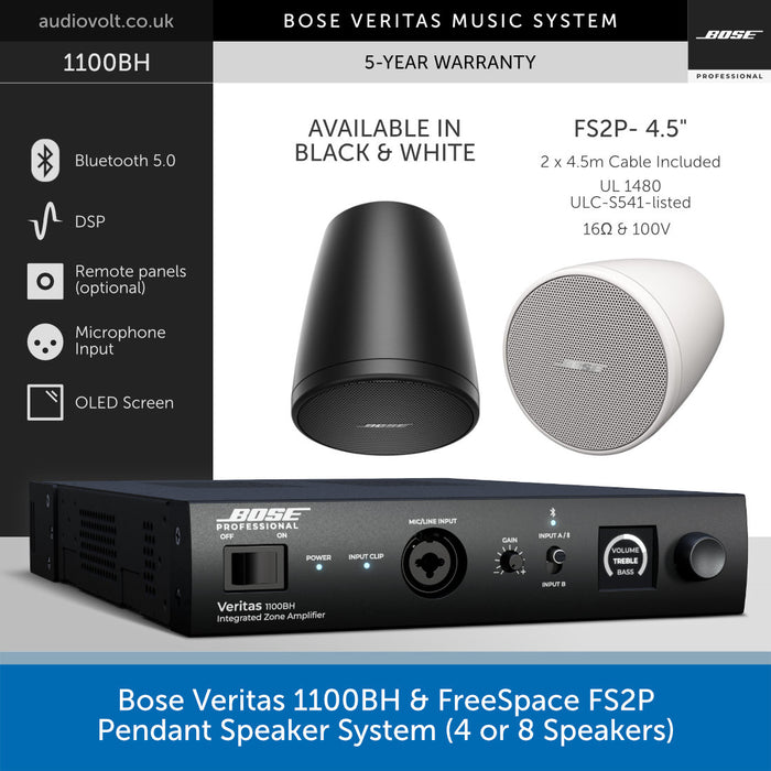 Bose Veritas 1100BH & FreeSpace FS2P Pendant Speaker System (4 or 8 Speakers)