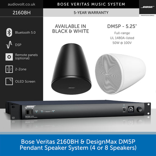 Bose Veritas Music System with pendant speakers and amplifier on a white background