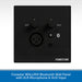Black Fonestar WALLMIX Bluetooth wall panel with XLR microphone and AUX input controls, shown on a white background with a blue text banner at the bottom.