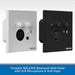 Two square Fonestar WALLMIX Bluetooth wall panels shown side by side: one white and one black, each with volume knobs, a black XLR microphone input, a small button, a Bluetooth symbol, and the Fonestar logo near the bottom. A blue text banner appears along the bottom.