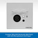 A square white Fonestar WALLMIX Bluetooth wall panel with a black XLR microphone input, an AUX input jack, two white rotary knobs labeled MIC and AUX, a white Bluetooth button with icon, and printed FONESTAR branding on a white background with a blue text banner at the bottom.