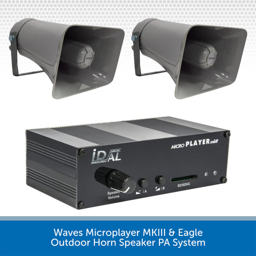 Waves Microplayer MKIII and Eagle Outdoor Horn Speaker PA System on a white background