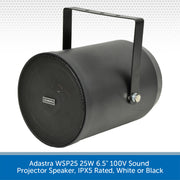 Adastra WSP25 25W 6.5" 100V Sound Projector Speaker, IPX5 Rated, White or Black