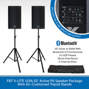 FBT X-LITE 110A 10" Active PA Speaker Package With Air-Cushioned Tripod Stands