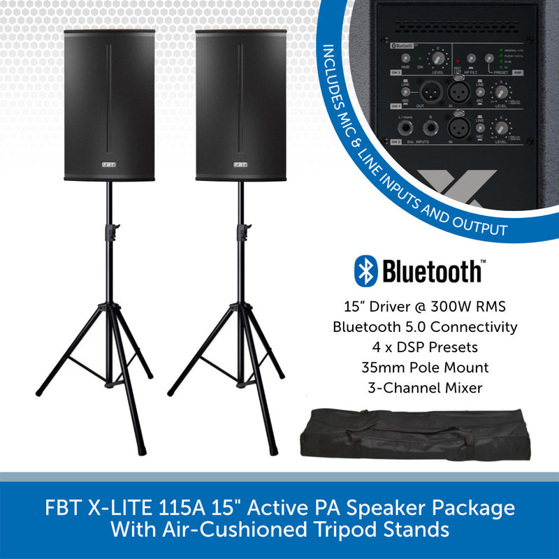FBT X-LITE 115A 15" Active PA Speaker Package With Air-Cushioned Tripod Stands