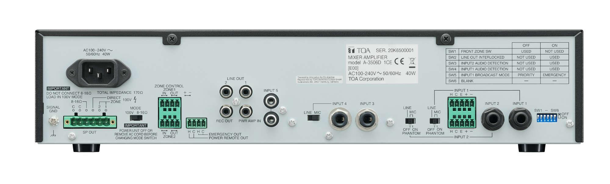 TOA A-3548D 480W Digital Mixer Amplifier 2-Zone 5-Input 100V & 4-16 Ohm