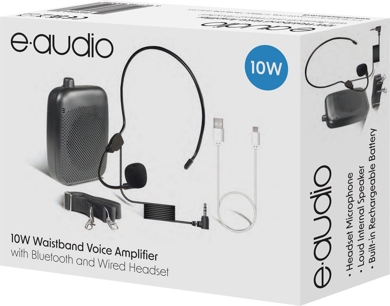 E-Audio 10W Portable Waistband Voice Amplifier with Bluetooth & Wired Headset Microphone