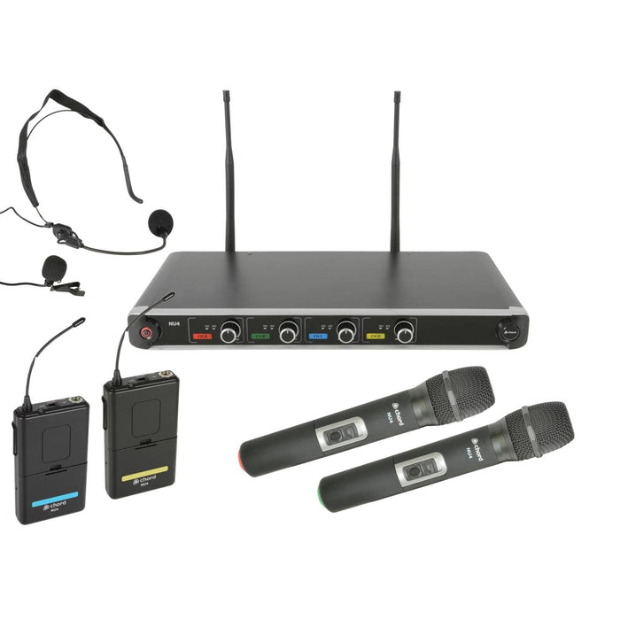 Chord NU4-C Quad UHF Mic System – 2 Handheld & 2 Lavalier/Headset
