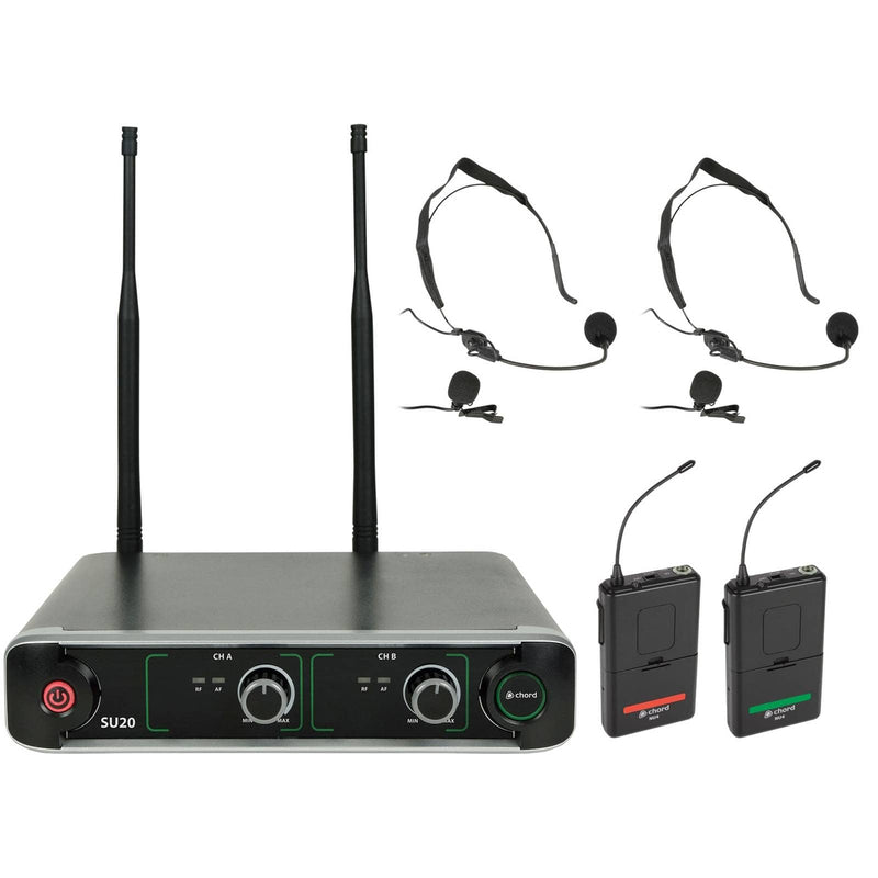 Chord SU20-B-RG Dual UHF Beltpack Wireless Microphone System with Lavalier & Headset Mics (863.42 + 864.3MHz)