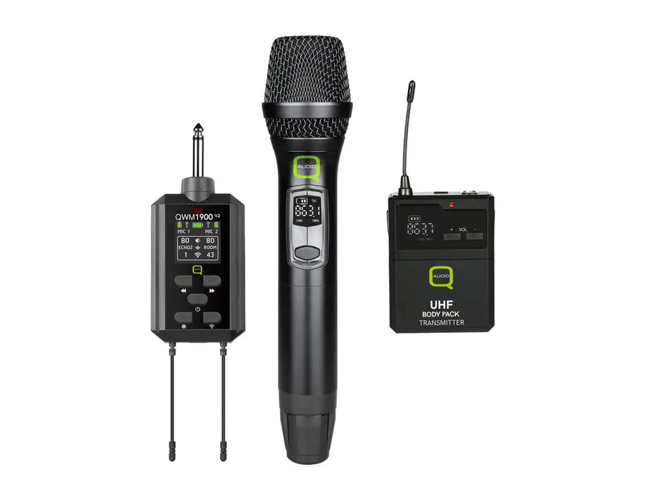 Q-Audio QWM 1900 V2 HH + BP Dual Wireless Handheld & Bodypack System