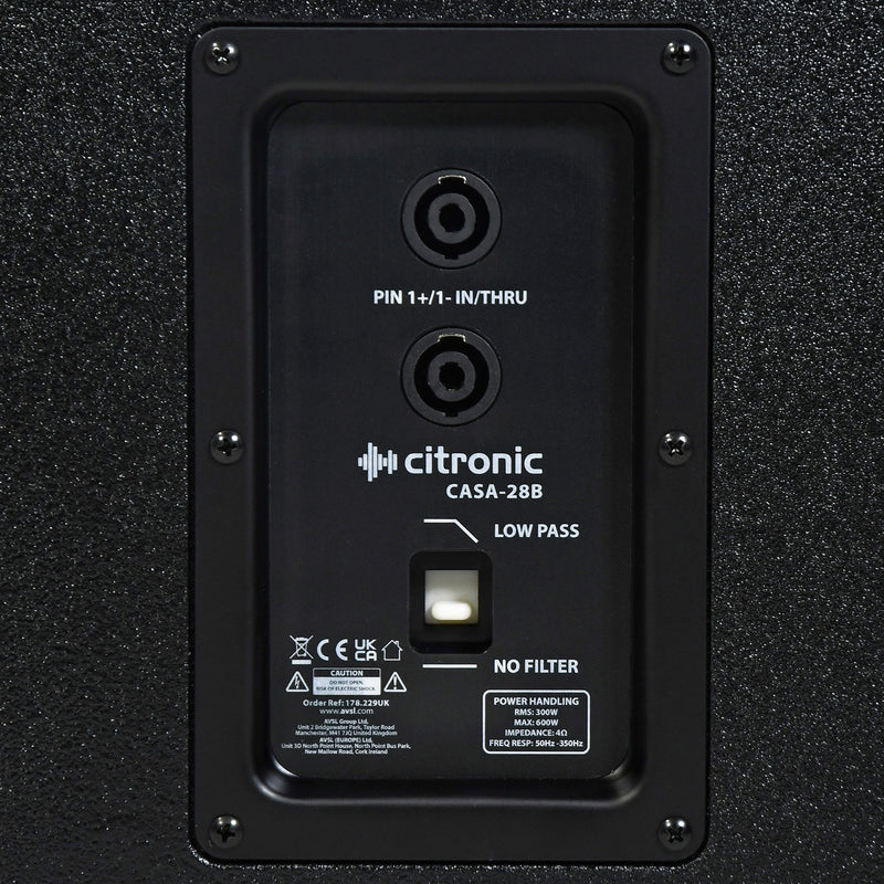 Citronic CASA-28B Dual 8" Passive Subwoofer - 300W, 8 Ohms