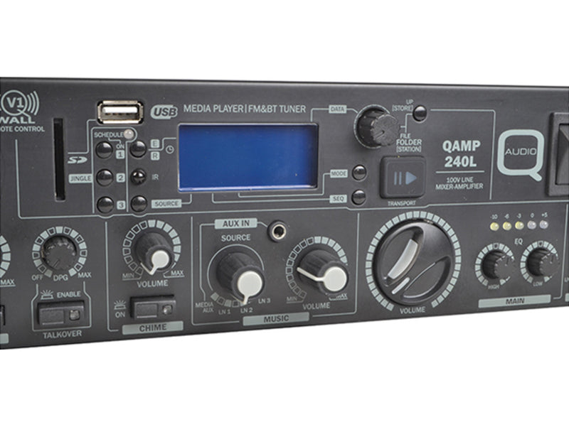 Q-Audio QAMP240L 2-Zone 100V Mixer Amplifier with Bluetooth, MP3 & FM Radio