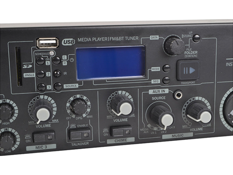 Q-Audio QAMP3204 2-Zone 4/8 Ohm Mixer Amplifier with Bluetooth, MP3 & FM Radio