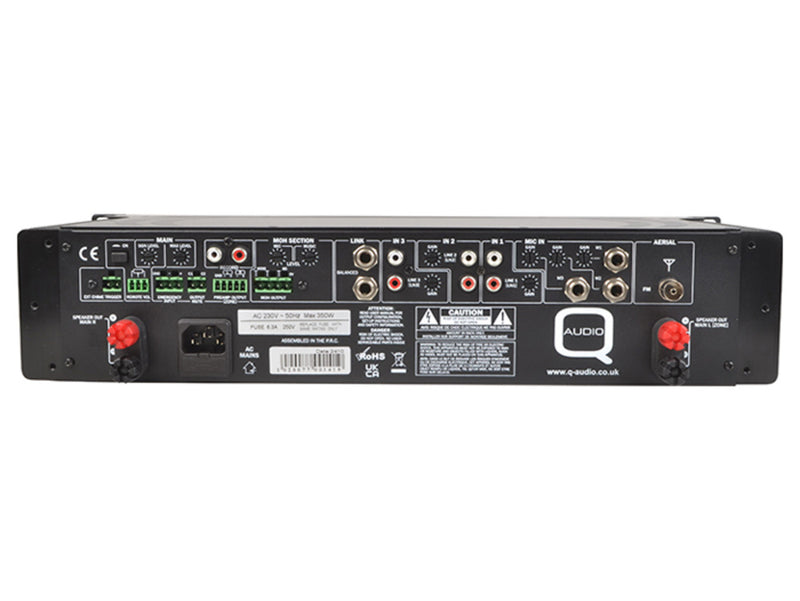 Q-Audio QAMP3204 2-Zone 4/8 Ohm Mixer Amplifier with Bluetooth, MP3 & FM Radio