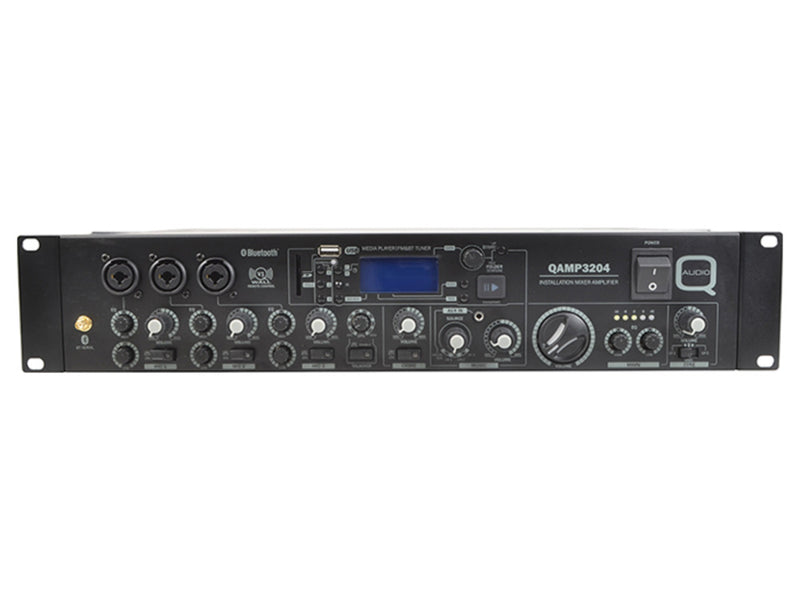 Q-Audio QAMP3204 2-Zone 4/8 Ohm Mixer Amplifier with Bluetooth, MP3 & FM Radio
